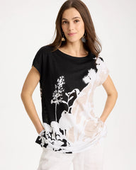 Chico's Online Black Linen Floral Seamed Tunic
