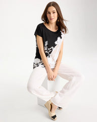 Chico's Online Black Linen Floral Seamed Tunic