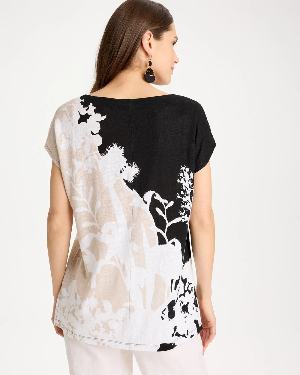 Chico's Online Black Linen Floral Seamed Tunic