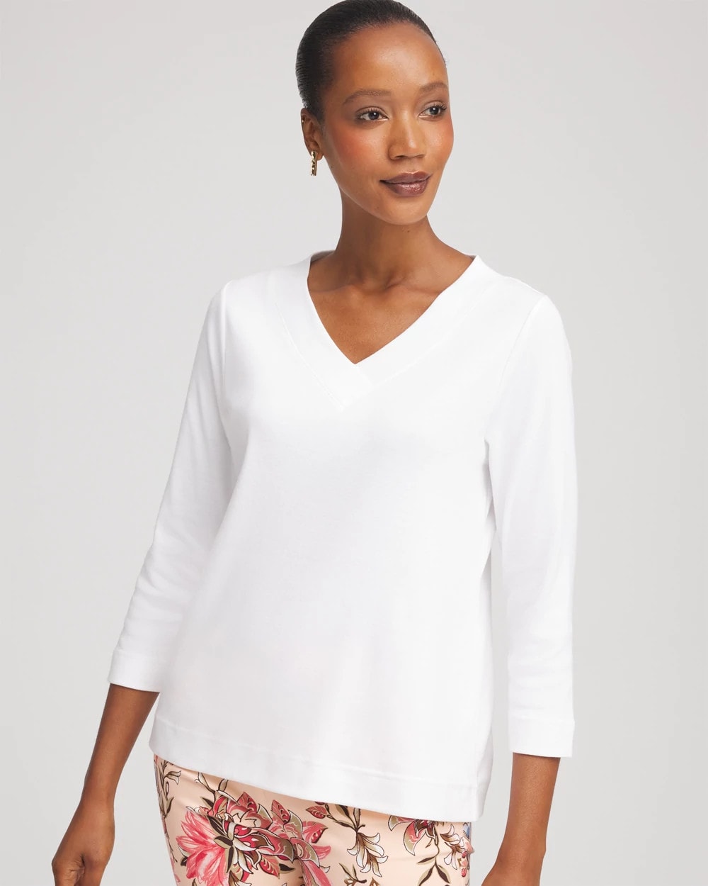 Chico's Sale Alabaster Short Pima 3/4 Sleeve Tee
