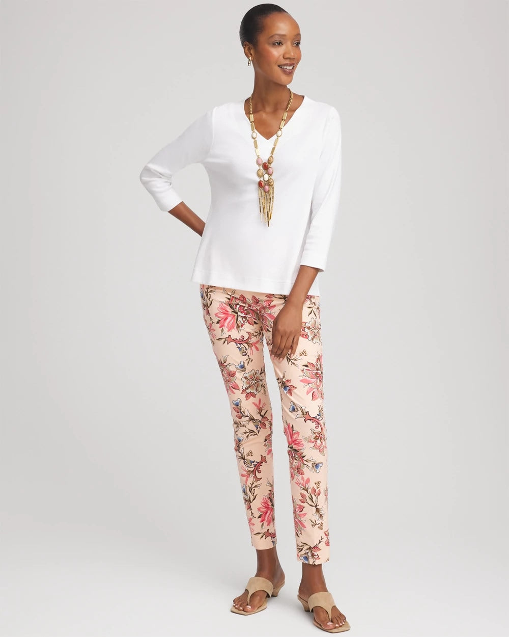 Chico's Sale Alabaster Short Pima 3/4 Sleeve Tee