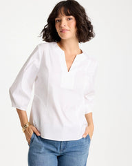 Chico's Outlet Alabaster Poplin Cotton 3/4 Sleeve Popover