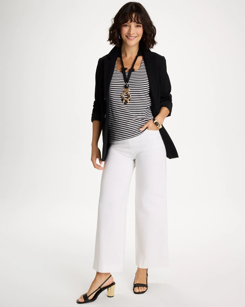 Chico's On Sale Black Striped Contour Cotton™ Square Neck Tank