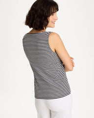Chico's On Sale Black Striped Contour Cotton™ Square Neck Tank