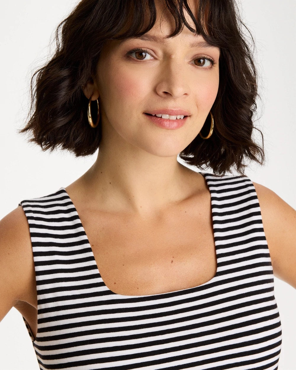 Chico's On Sale Black Striped Contour Cotton™ Square Neck Tank
