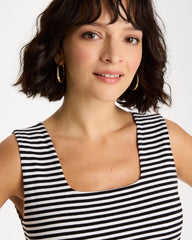 Chico's On Sale Black Striped Contour Cotton™ Square Neck Tank
