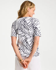 Chico's Online Passport Blue Abstract Pima Elbow Sleeve Tee