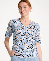 Chico's Discount Blue Haven Printed Pima Elbow-Sleeve Tee