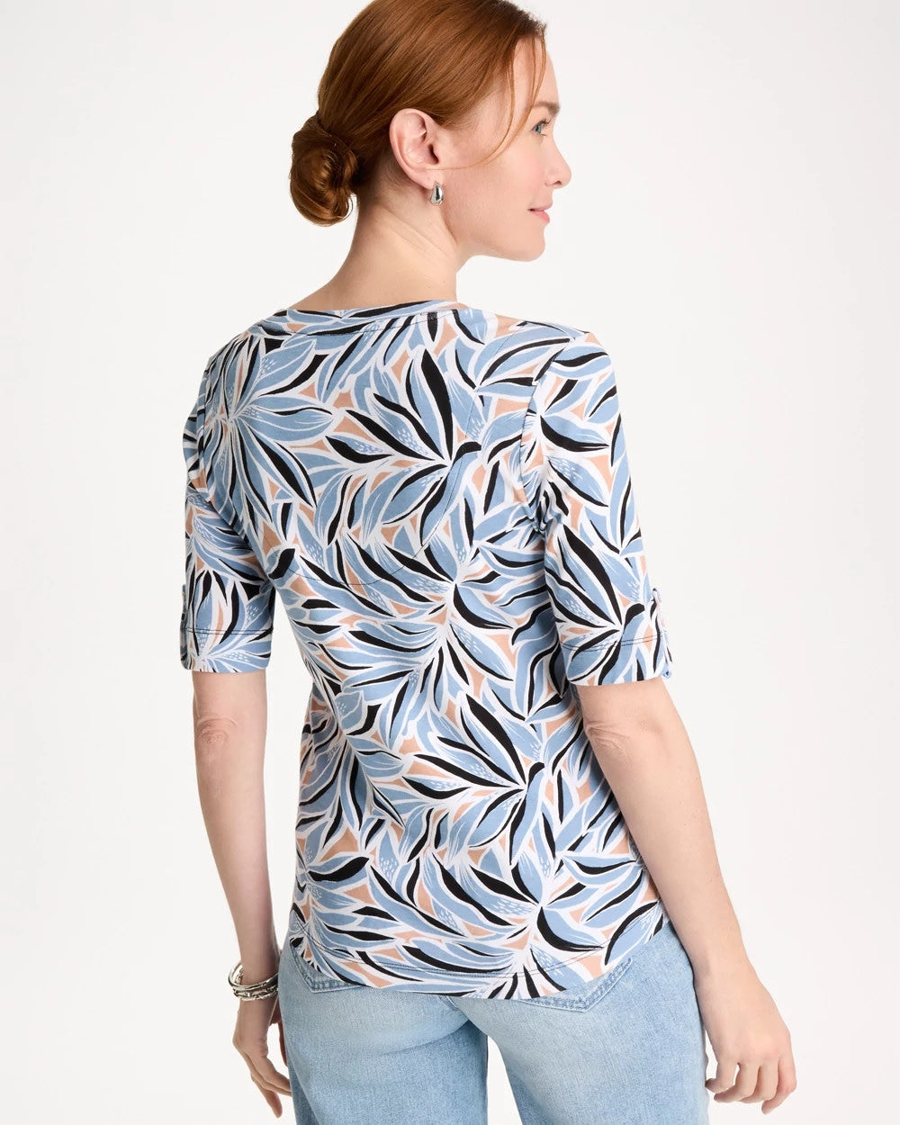 Chico's Discount Blue Haven Printed Pima Elbow-Sleeve Tee