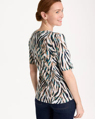 Chico's Sale Lagoon Blue Animal Print Pima Elbow-Sleeve Tee