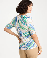 Chico's Outlet Topanga Green Printed Pima Elbow-Sleeve Tee