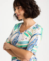 Chico's Outlet Topanga Green Printed Pima Elbow-Sleeve Tee
