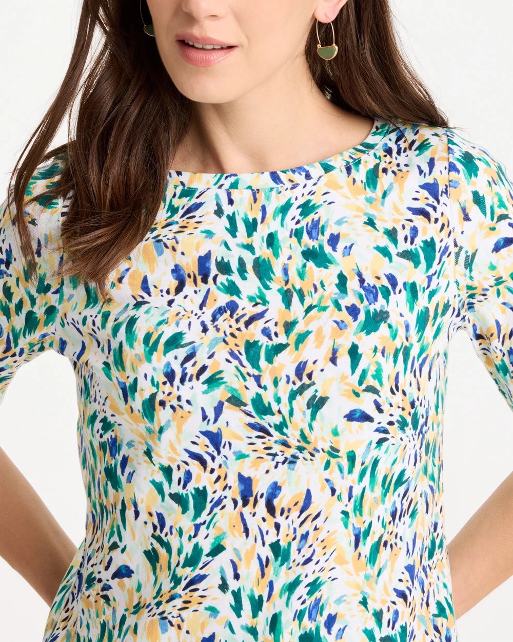 Chico's On Sale Topanga Green Leafy Swamp Pima Elbow Sleeve Tee