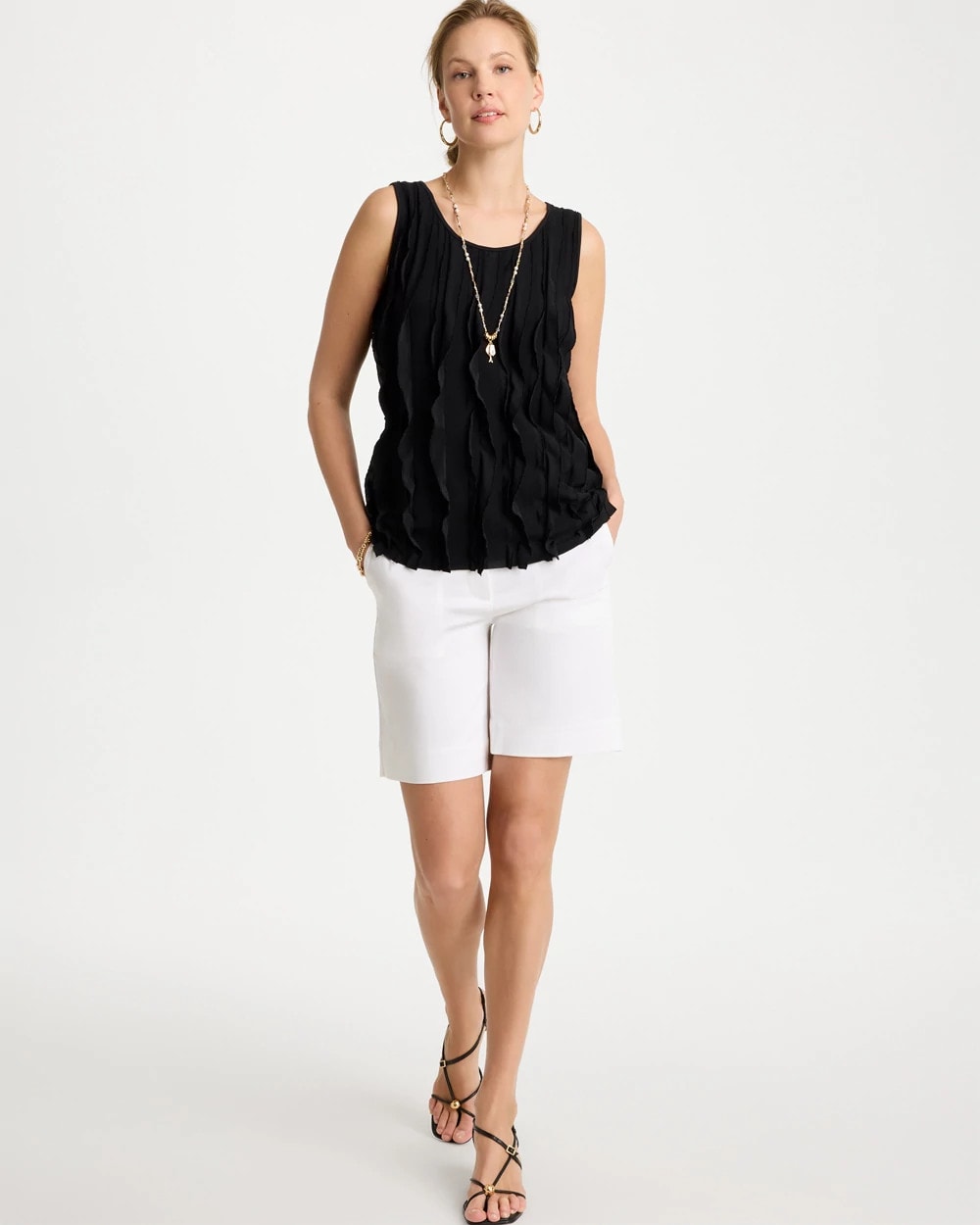 Chico's Discount Black 3-D Ruffled Tank
