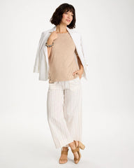 Chico's Sale Mocha Mousse Foil Print Cotton Slub Elbow-Sleeve Tee