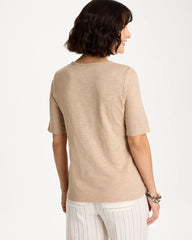Chico's Sale Mocha Mousse Foil Print Cotton Slub Elbow-Sleeve Tee