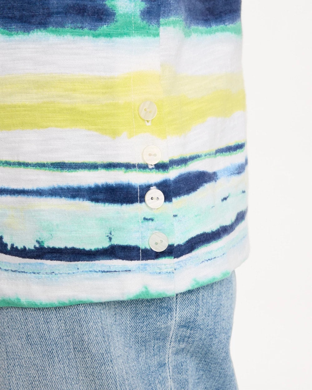 Chico's On Sale Sage Lime Striped Cotton Slub Elbow-Sleeve Tee