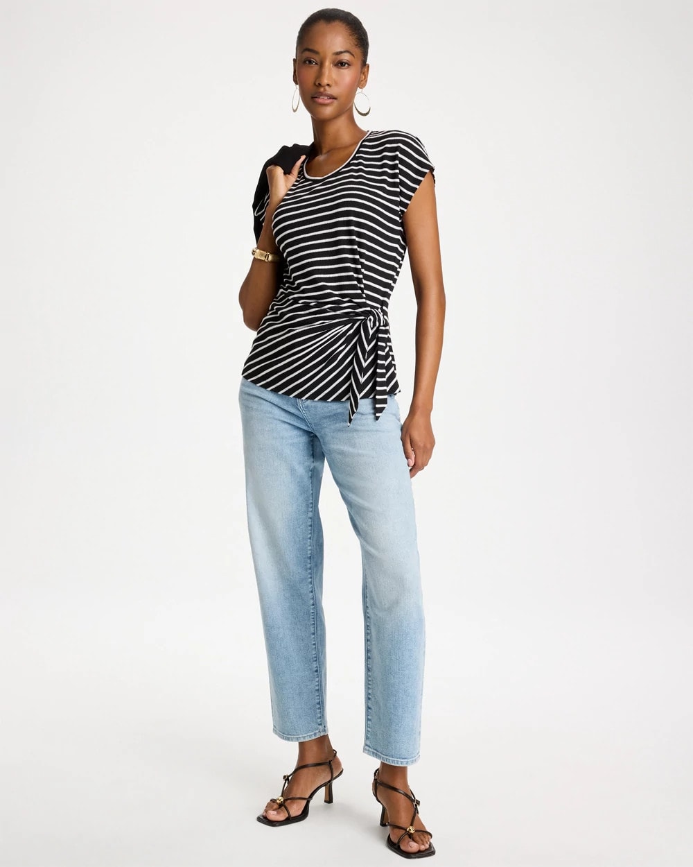 Chico's For Sale Black Striped Tie-Front Tee