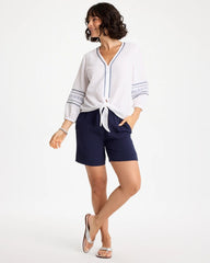 Chico's Online Alabaster Cotton Gauze Embroidered Tie-Front Blouse