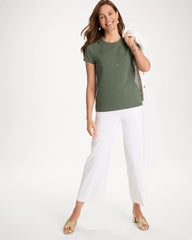 Chico's Discount Kelp Forest Embellished Cotton Stretch Cap-Sleeve Tee
