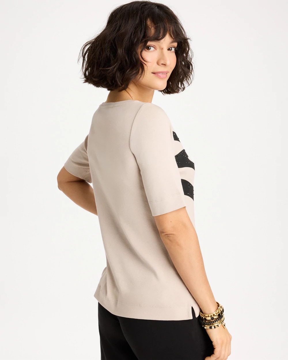 Chico's Sale Smokey Taupe Zebra Pima Elbow Sleeve Tee