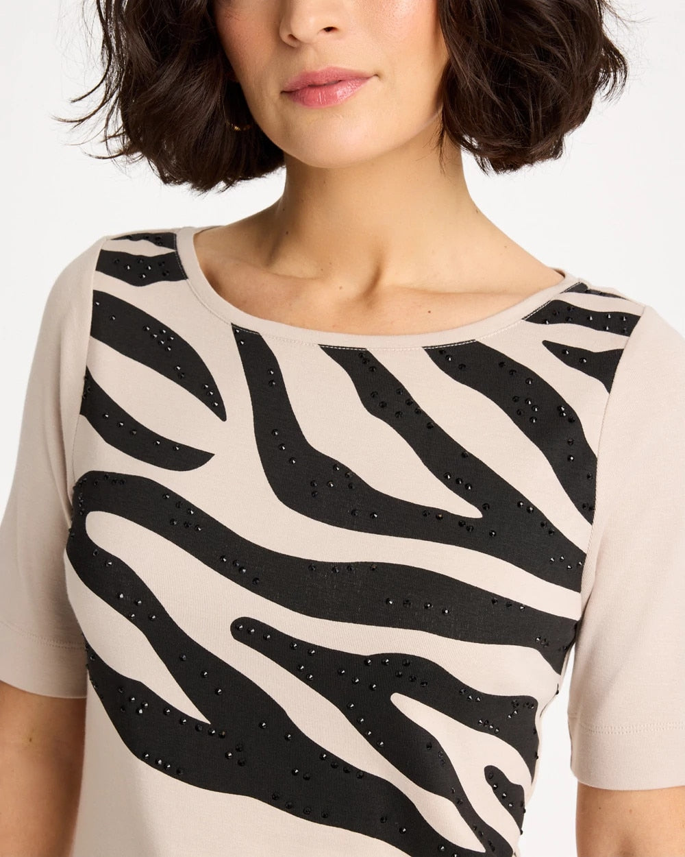 Chico's Sale Smokey Taupe Zebra Pima Elbow Sleeve Tee