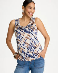 Chico's For Sale Passport Blue Printed Jersey Satin Tank Top