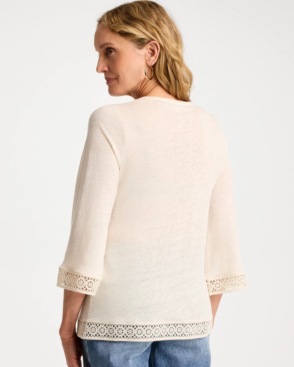 Chico's Discount Natural Cream Linen Crochet Lace Tee
