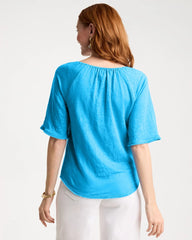 Chico's Sale Blue Tide Linen Fringed Tee