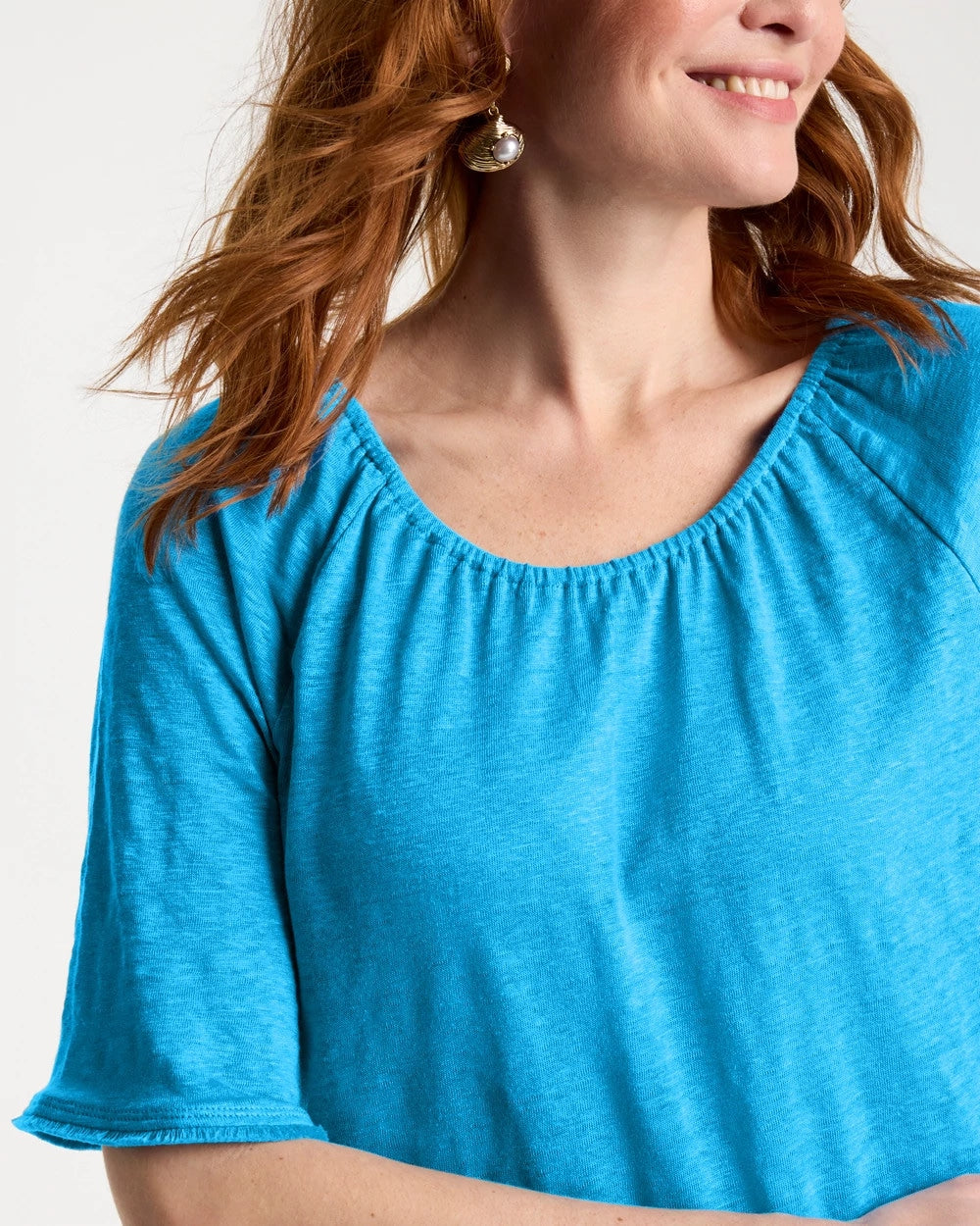 Chico's Sale Blue Tide Linen Fringed Tee