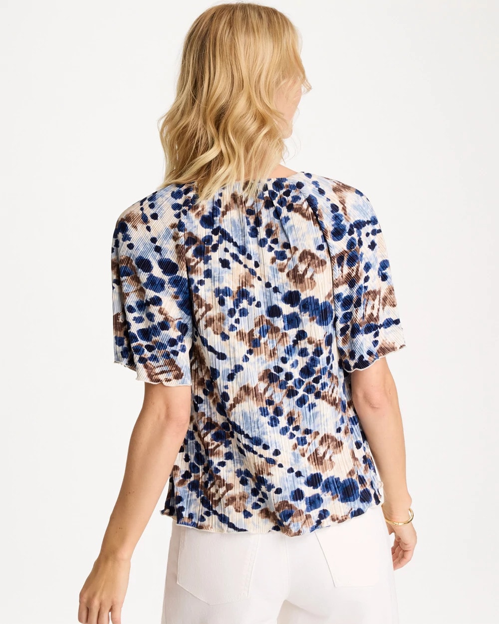 Chico's Outlet Passport Blue Printed Bodre Tee