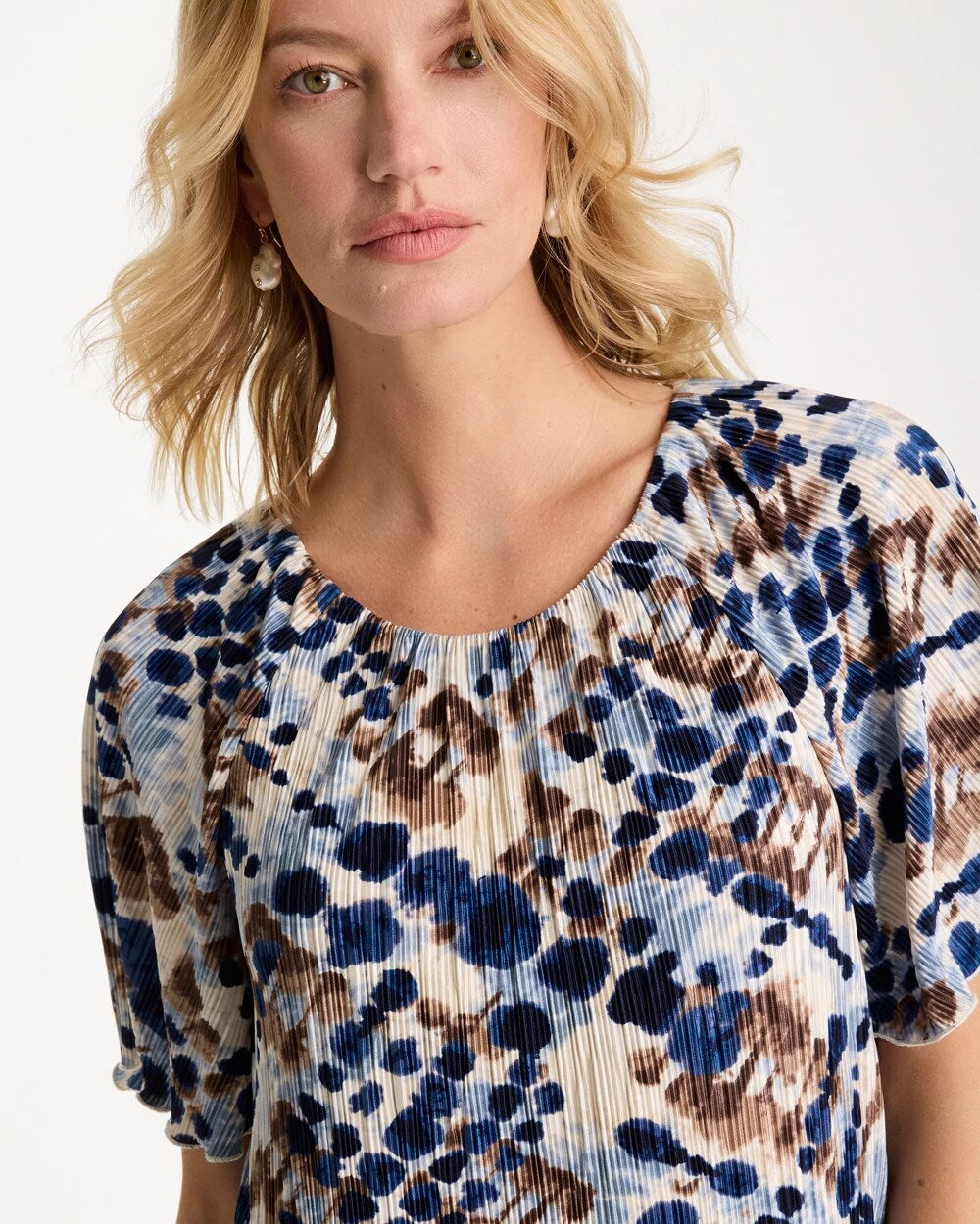 Chico's Outlet Passport Blue Printed Bodre Tee