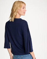Chico's On Sale Passport Blue Linen Pleated Pintuck Tee