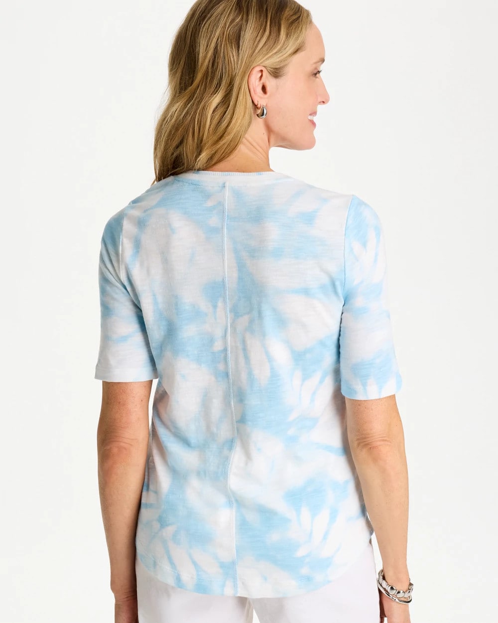 Chico's Sale Blue Haven Tie-Dye Palm Cotton Slub V-Neck Tee