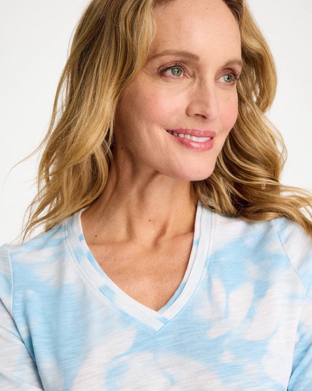 Chico's Sale Blue Haven Tie-Dye Palm Cotton Slub V-Neck Tee