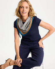 Chico's Outlet Passport Blue Textured Knit Cap Sleeve Tee