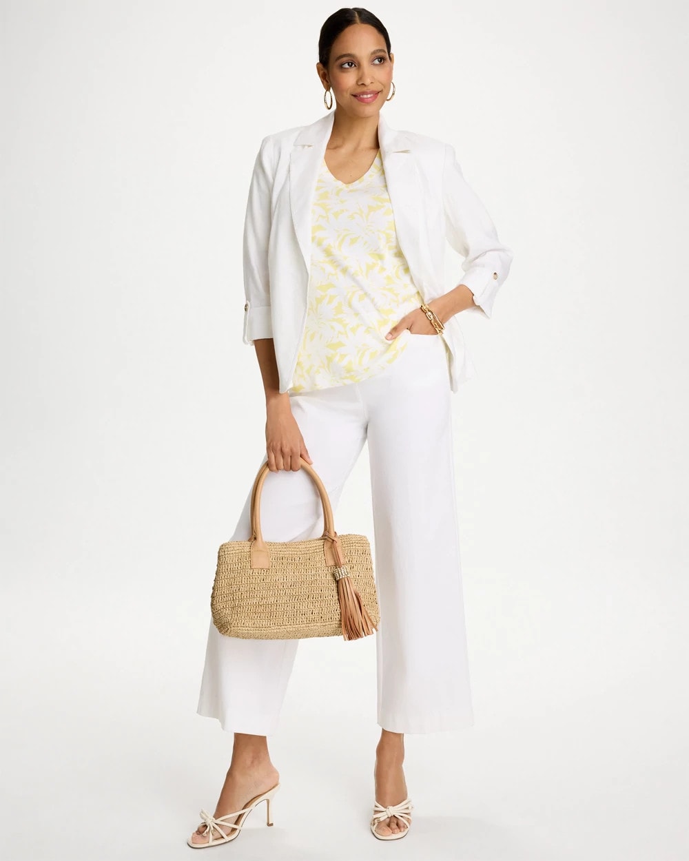 Chico's On Sale Sage Lime Printed Pima Elbow-Sleeve Tee