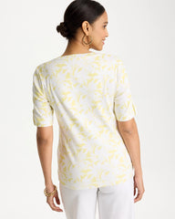 Chico's On Sale Sage Lime Printed Pima Elbow-Sleeve Tee