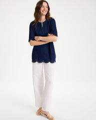 Chico's For Sale Dark Wash Embroidered Cotton-Blend Tunic