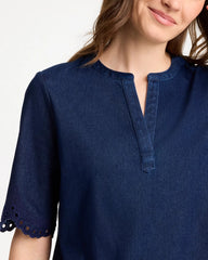Chico's For Sale Dark Wash Embroidered Cotton-Blend Tunic