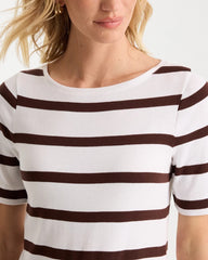 Chico's Discount Alabaster Striped Pima Elbow Sleeve Tee
