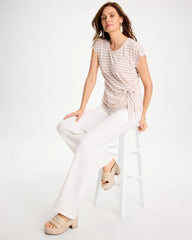 Chico's Sale Smokey Taupe Striped Tie-Front Tee