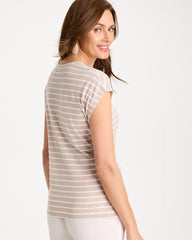 Chico's Sale Smokey Taupe Striped Tie-Front Tee