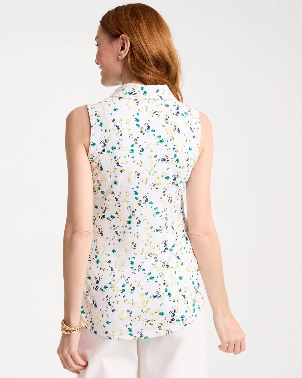 Chico's Outlet Sage Lime Printed Collared Tunic Tank