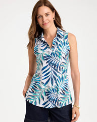 Chico's On Sale Passport Blue Palm Collared Tunic Tank