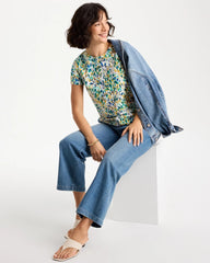 Chico's Discount Alabaster Printed Cotton Stretch Cap-Sleeve Tee