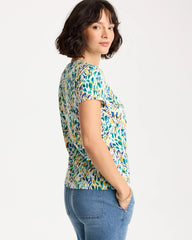 Chico's Discount Alabaster Printed Cotton Stretch Cap-Sleeve Tee