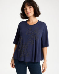 Chico's Sale Passport Blue Caviar Beaded Cotton Tee