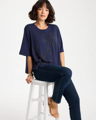 Chico's Sale Passport Blue Caviar Beaded Cotton Tee