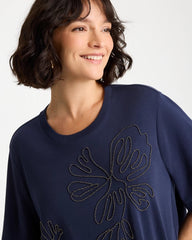 Chico's Sale Passport Blue Caviar Beaded Cotton Tee
